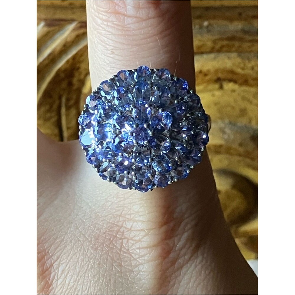 Natural Tanzanite Sterling Silver Cluster Ring Size 10